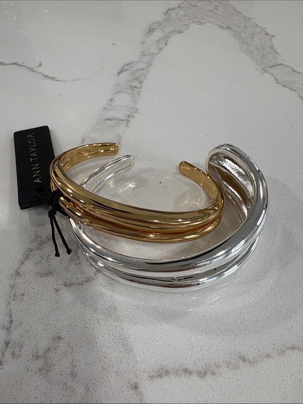 Ann Taylor Gold and Silver Mixed-Metal Cuff Bangle Bracelet Set - Picture 15 of 15